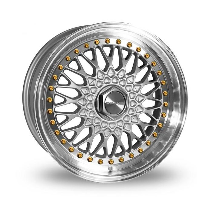 Dare Wheels DR-RS 17 x 10.0 ET 15 / 4x100 / 5x100/ 73.1 Silver/Machine lip Gold rivets