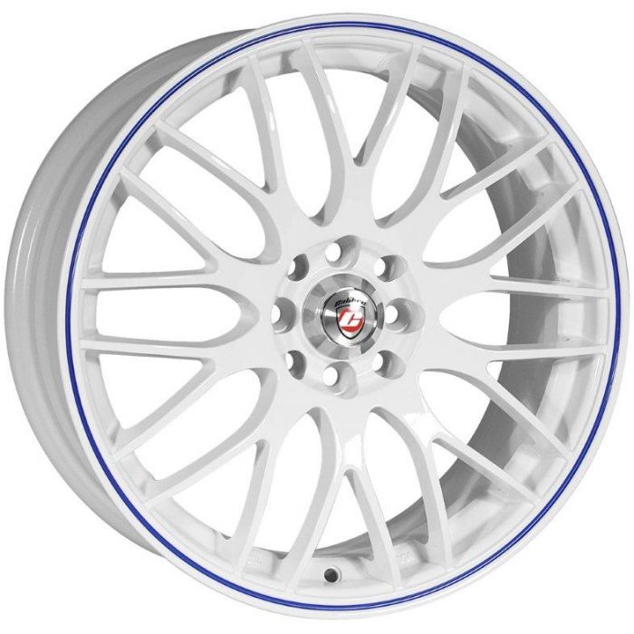 Calibre Motion 7x17 4x100 / 4x108 / 40 / 73.1 - W Valkoinen / sininen pinstripe