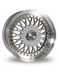 Dare Wheels DR-RS 15 x 8.0 ET 15 / 4x100 / 4x108 / 73.1 Silver/Machine lip w/Gold rivets